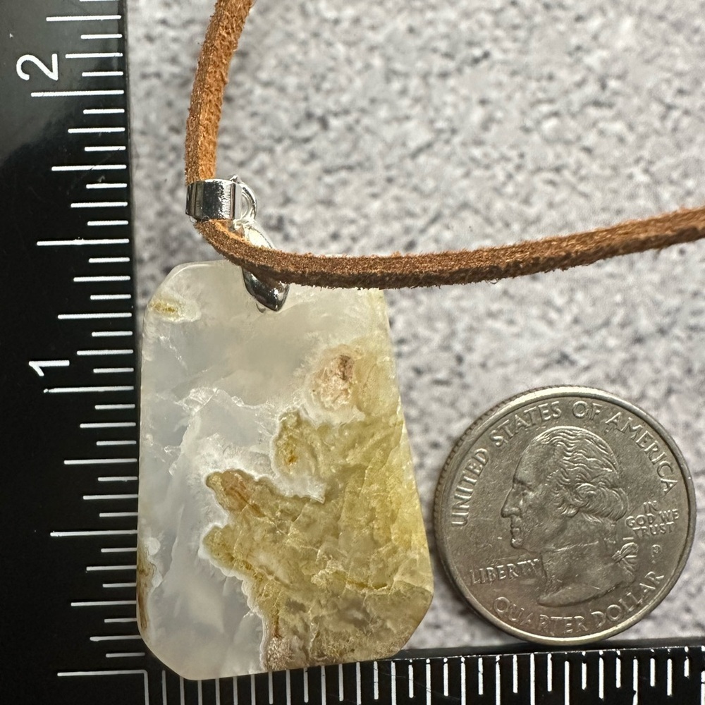 Moss Agate Pendant Necklace on Brown Faux Suede - Picture 8 of 8